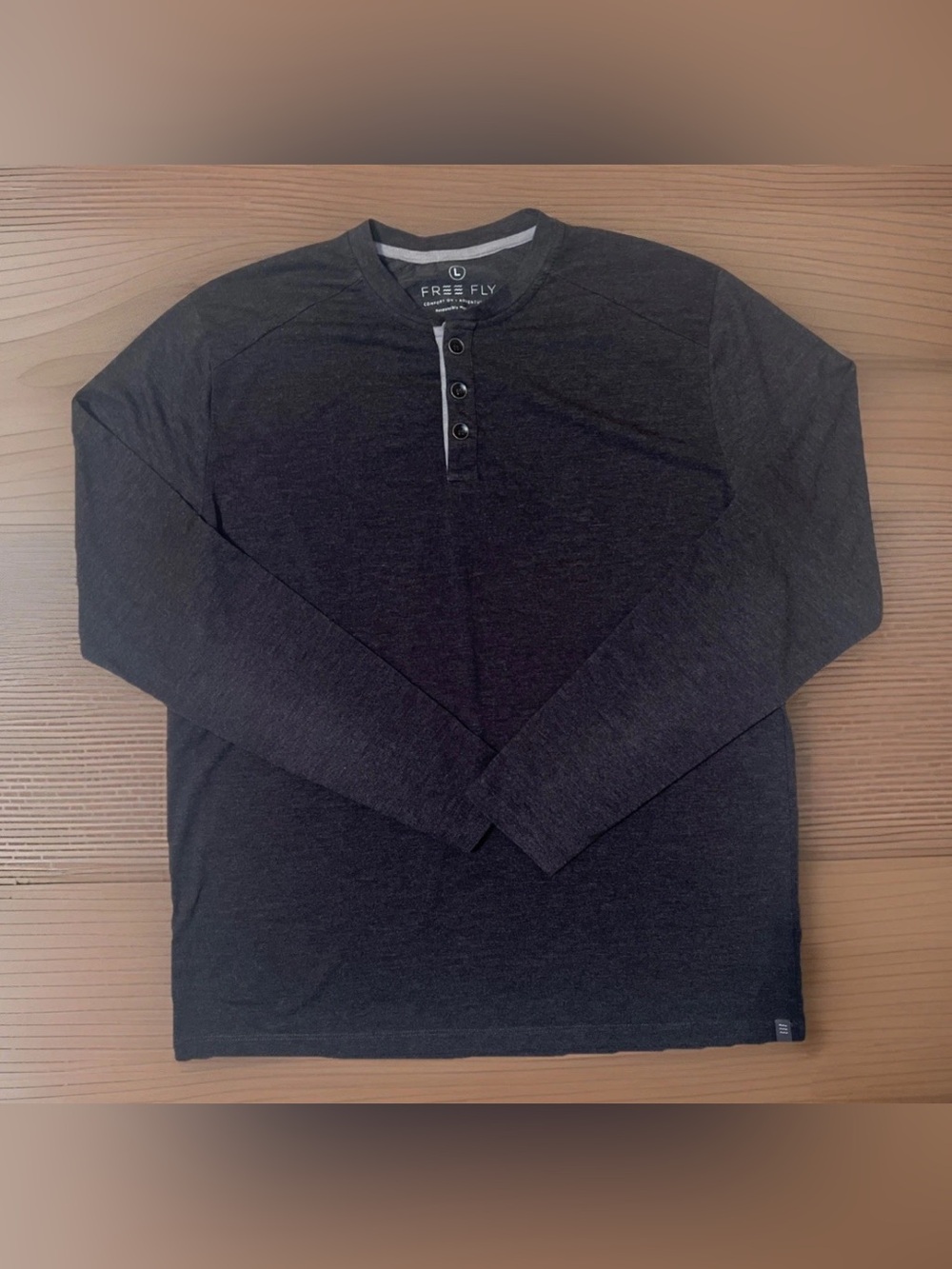 Free Fly Henley Shirt Mens Size Large Dark Gray Heather Long Sleeve